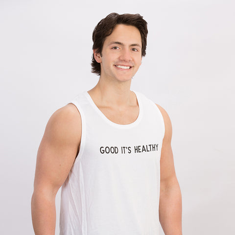New Mens Good It’s Healthy Jersey Tanks - White